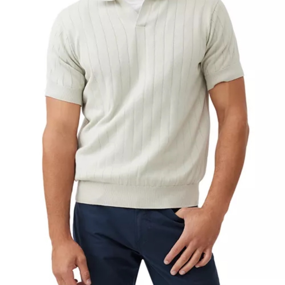 Rodd & Gunn Mens Cream Knit Short Sleeve Polo Sweater
